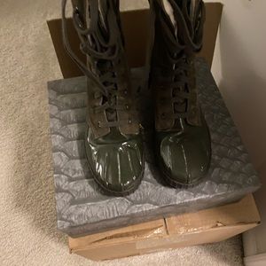 Suede and vinyl boots.